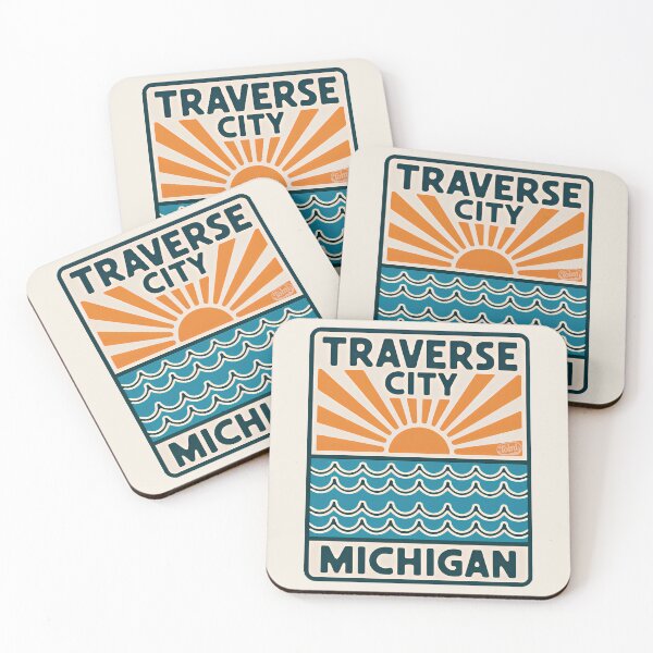 Item preview, Traverse City Michigan - Retro Beach Sign designed and sold by TheOldMittenIllustrated.