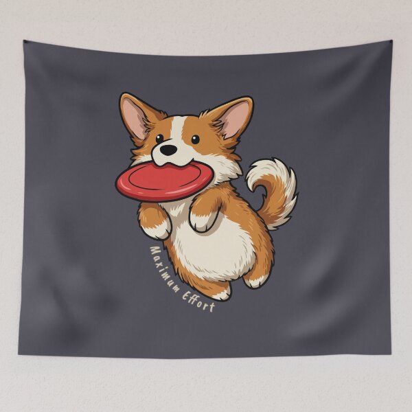 Item preview, Maximum Effort - Funny Corgi Frisbee Jump designed and sold by Tiny-roar-studio.