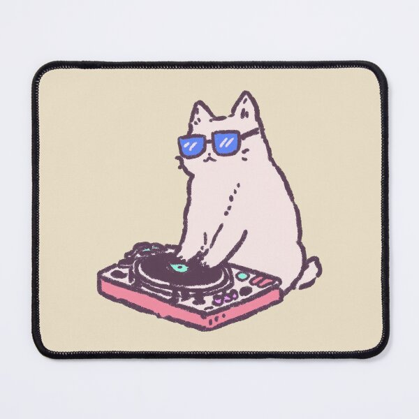 Item preview, DJ Cat with Sunglasses, pastel turntable illustration designed and sold by Magnificent Lizard.