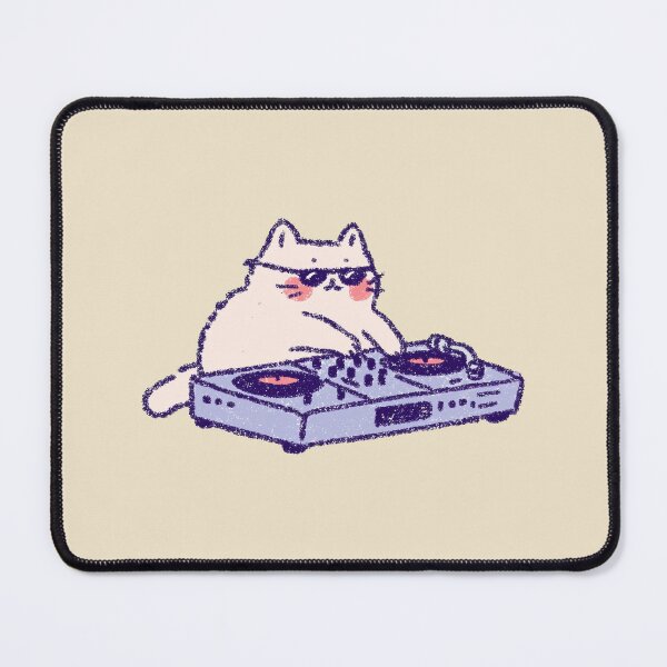 Item preview, DJ Cat, playful pastel crayon illustration with turntables designed and sold by Magnificent Lizard.