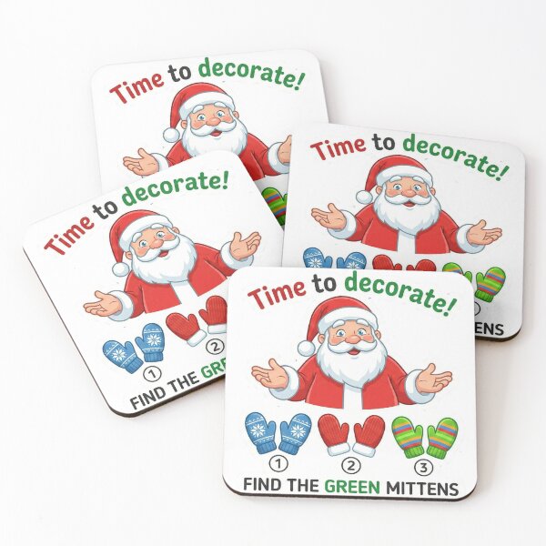 Item preview, Готовый листинг №21 (Санта и варежки — огонь!) Title: Time to Decorate! – Find the Green Mittens Santa Christmas Sticker Kids 4-8 designed and sold by MiracleDroplet.