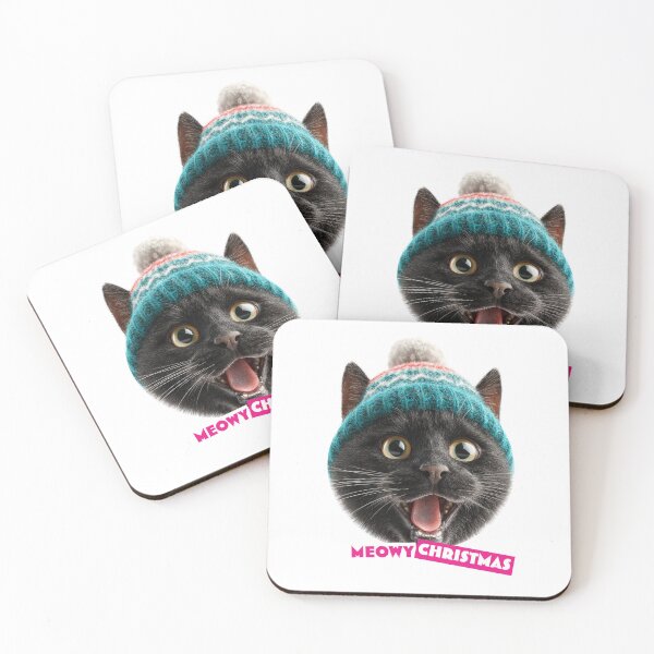 Item preview, Meowy Christmas Cat head with winter hat designed and sold by MandarinaStudio.