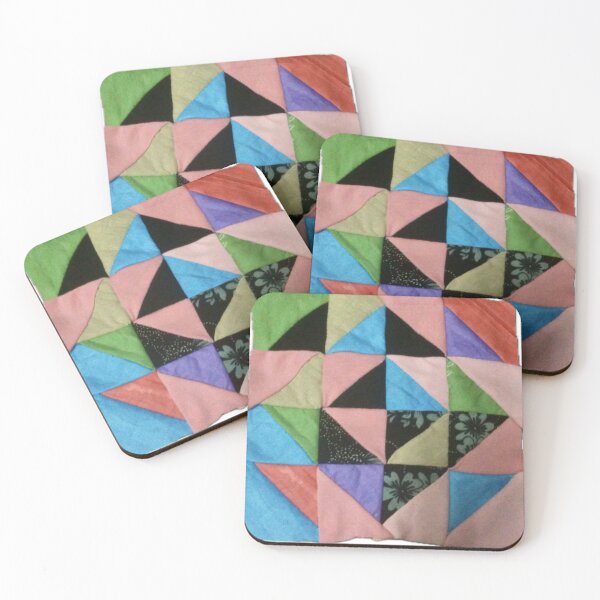 Item preview, Triangle Mosaic Abstract Pattern block, quilt, hand made fabric scarf on white background, checker Patchwork Pattern sewn by hand from scraps of fabric designed and sold by pipikijung.