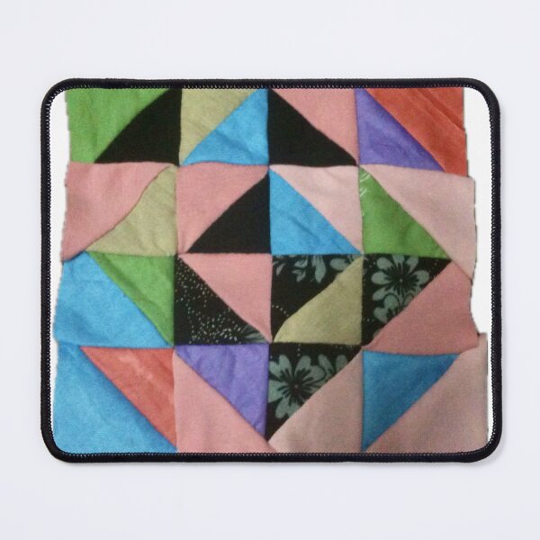 Item preview, Triangle Mosaic Abstract Pattern block, quilt, hand made fabric scarf on white background, checker Patchwork Pattern sewn by hand from scraps of fabric designed and sold by pipikijung.