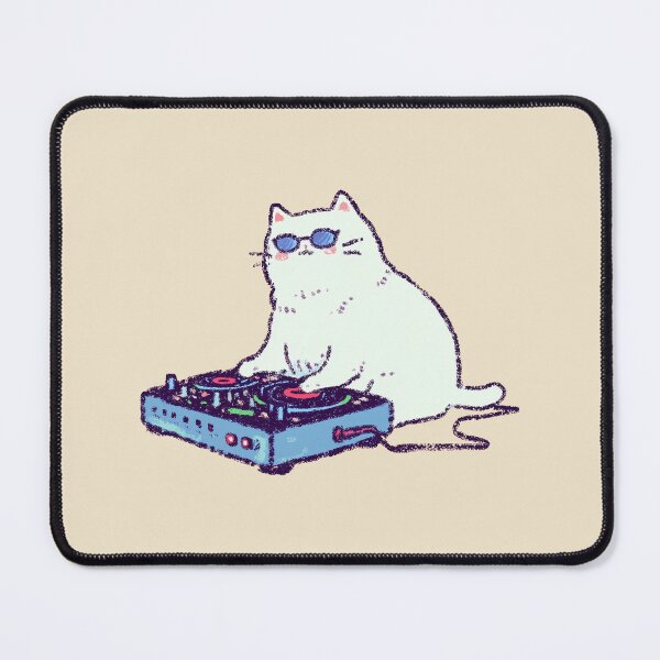 Item preview, DJ Cat with sunglasses, retro turntable illustration designed and sold by Magnificent Lizard.