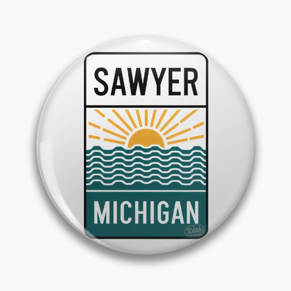 Item preview, Sawyer Michigan - Retro Beach Sign designed and sold by TheOldMittenIllustrated.