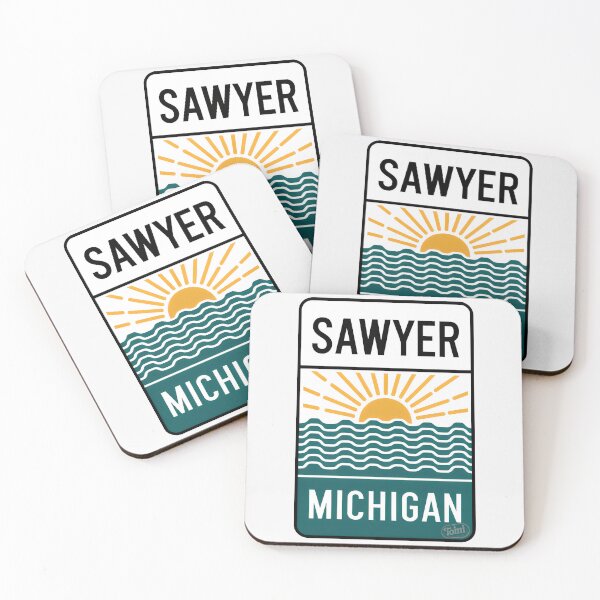 Item preview, Sawyer Michigan - Retro Beach Sign designed and sold by TheOldMittenIllustrated.