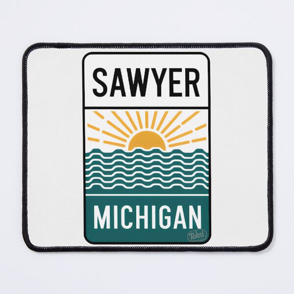 Item preview, Sawyer Michigan - Retro Beach Sign designed and sold by TheOldMittenIllustrated.