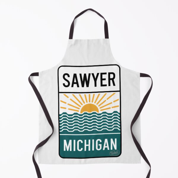 Item preview, Sawyer Michigan - Retro Beach Sign designed and sold by TheOldMittenIllustrated.