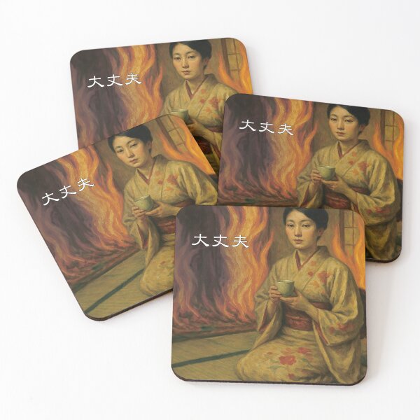 Item preview, Daijoubu – Japanese “This Is Fine” Kimono Woman in a Burning Tatami Room (Oil Painting Meme Art) designed and sold by Mog Mog Eatalot – Tokyo x A’dam Mashup.
