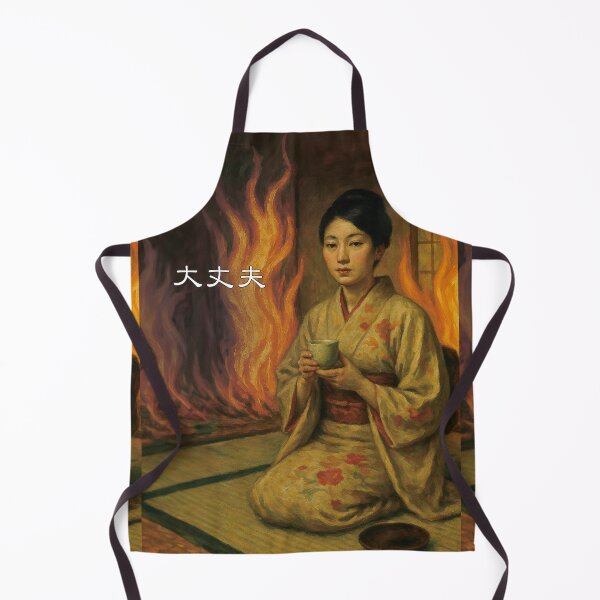 Item preview, Daijoubu – Japanese “This Is Fine” Kimono Woman in a Burning Tatami Room (Oil Painting Meme Art) designed and sold by Mog Mog Eatalot – Tokyo x A’dam Mashup.