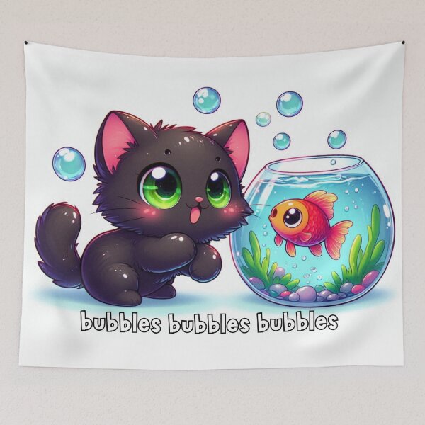 Item preview, Bubbly cat and fish designed and sold by Mara Moon.