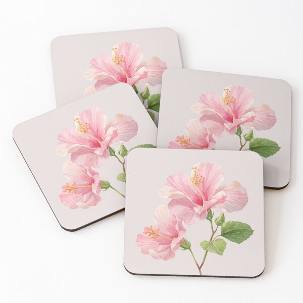 Item preview, Two Pastel Pink Hibiscus Flowers on a Branch designed and sold by Violet Peonies.