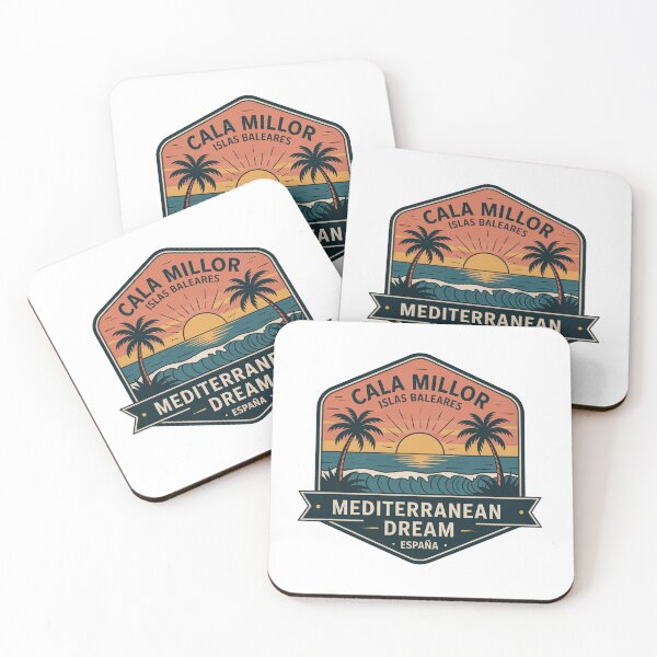 Item preview, Cala Millor Mallorca – Retro sunset in Mediterranean badge style designed and sold by GabbyKI261.