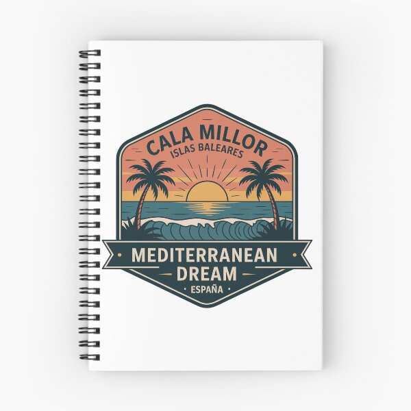 Item preview, Cala Millor Mallorca – Retro sunset in Mediterranean badge style designed and sold by GabbyKI261.