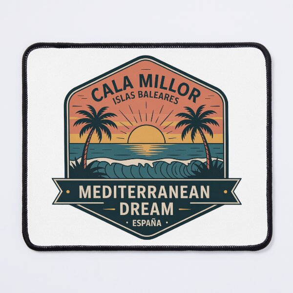 Item preview, Cala Millor Mallorca – Retro sunset in Mediterranean badge style designed and sold by GabbyKI261.
