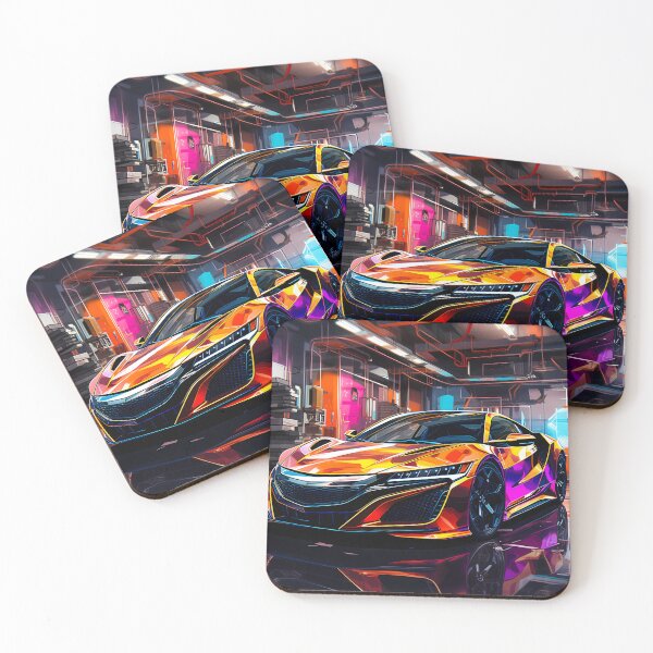 Item preview, Striking sports car surrounded by vibrant neon garage lighting designed and sold by RevUpDesign.