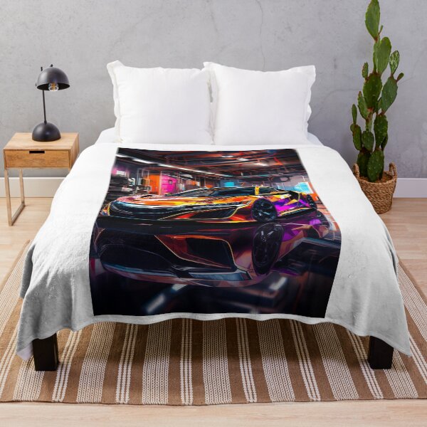 Item preview, Striking sports car surrounded by vibrant neon garage lighting designed and sold by RevUpDesign.