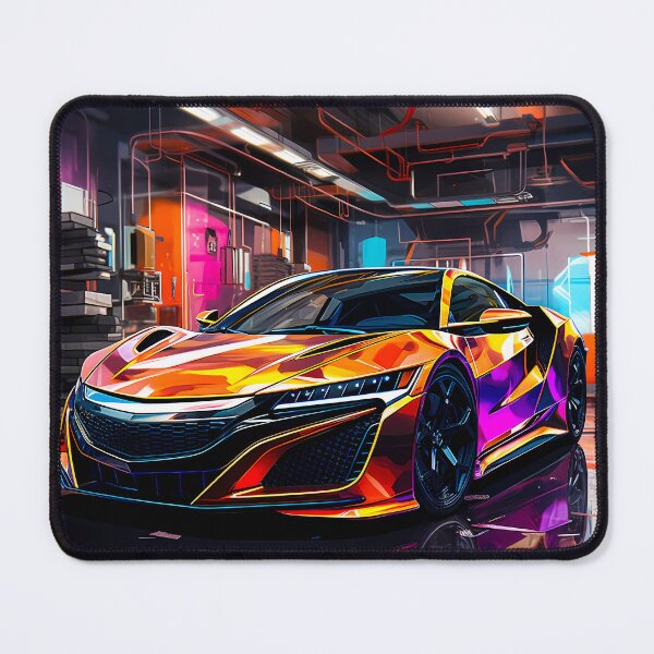 Item preview, Striking sports car surrounded by vibrant neon garage lighting designed and sold by RevUpDesign.