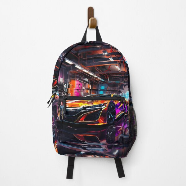 Item preview, Striking sports car surrounded by vibrant neon garage lighting designed and sold by RevUpDesign.
