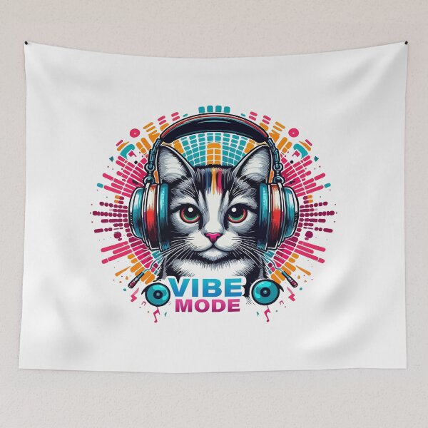 Item preview, VIBE MODE DJ Cat with Headphones - Lo-fi Colorful Cartoon AI Art designed and sold by Design-Pro-21.