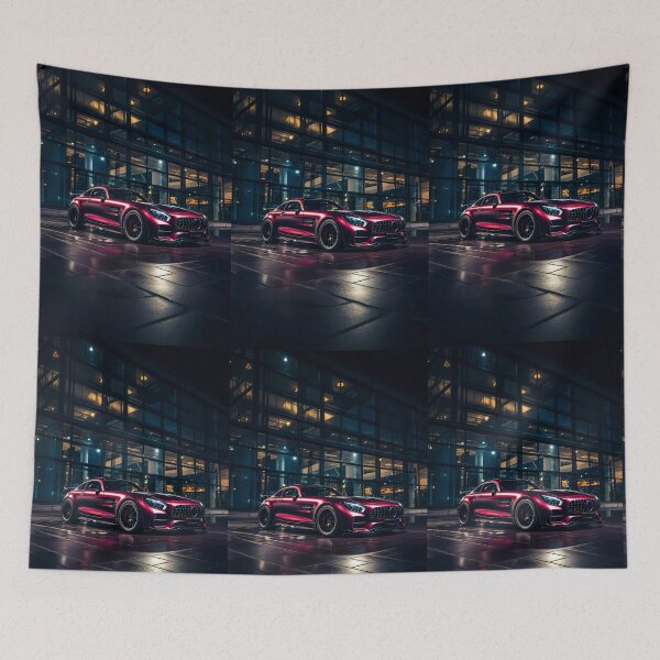 Item preview, Sleek automobile standing by modern glass structure under stars designed and sold by RevUpDesign.