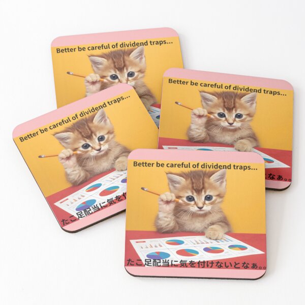 Item preview, A cute kitten worried about dividend traps, looking at a portfolio and charts. designed and sold by pinkish-petals.