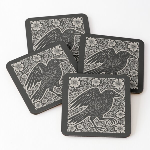 Item preview, Gothic Raven Linocut Style Floral Bird   designed and sold by Y-Vibes.