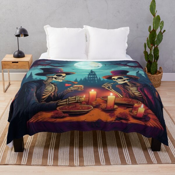 Item preview, Romantic Skeleton Dinner Under the Moon | Gothic Halloween Love Art designed and sold by GhostWestStudio.