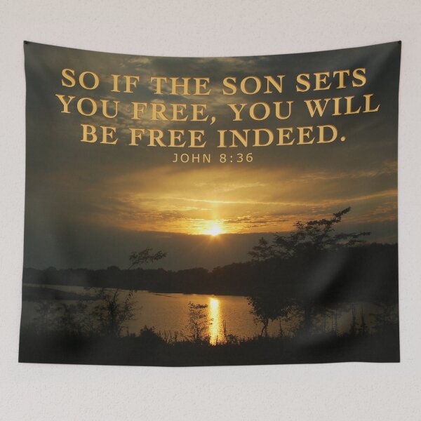 Item preview, Scripture Verse John 8:36 Over A Sunset Photograph designed and sold by ABeasEyeView.