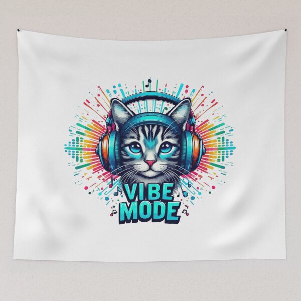 Item preview, VIBE MODE Tabby Cat with Blue Eyes - AI Lo-fi Music Headphones Art designed and sold by Design-Pro-21.