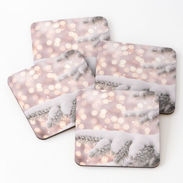 Item preview, Dreamy Pink Bokeh Christmas | Snowy Pine Branches with Glowing Lights designed and sold by Thaliandra.