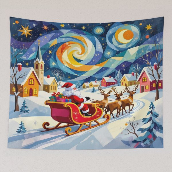 Item preview, Santa's Sleigh in winter splendor – snowy village, golden sky & festive vibes full of movement & magic designed and sold by FotoworldEdel.