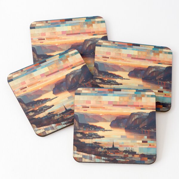 Item preview, Dawn Over the Norwegian Fjord | Winter Landscape Art designed and sold by Stoneflower-Art.