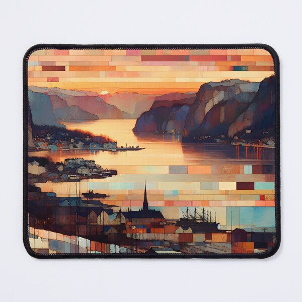 Item preview, Dawn Over the Norwegian Fjord | Winter Landscape Art designed and sold by Stoneflower-Art.