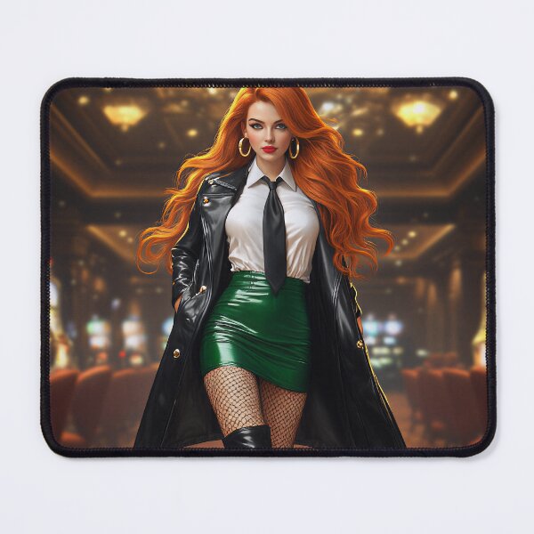 Item preview, Fiery Redhead in Leather Wins it All designed and sold by Trina AI Art.