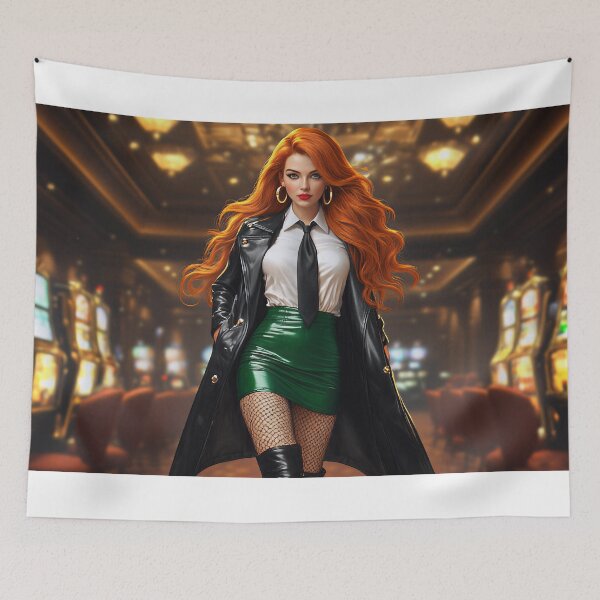 Item preview, Fiery Redhead in Leather Wins it All designed and sold by Trina AI Art.