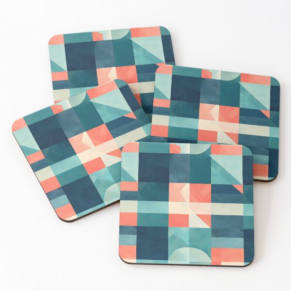 Item preview, Geometric Blocks Pattern in Teal, Navy and Coral Squares designed and sold by SassyArtistry.
