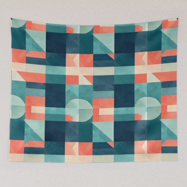 Item preview, Geometric Blocks Pattern in Teal, Navy and Coral Squares designed and sold by SassyArtistry.