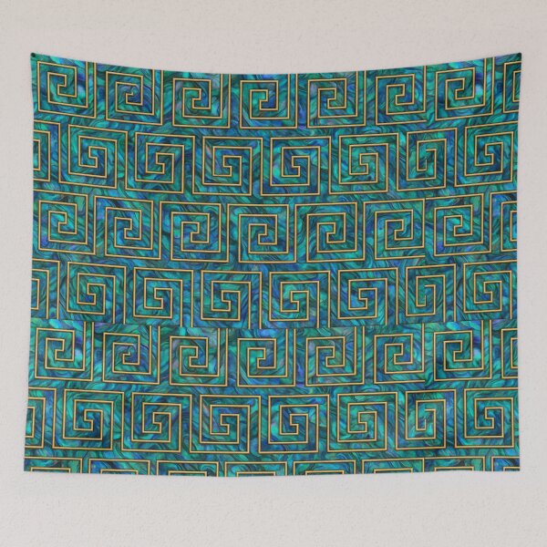 Item preview, Teal Gold Greek Key Spiral Pattern designed and sold by SassyArtistry.