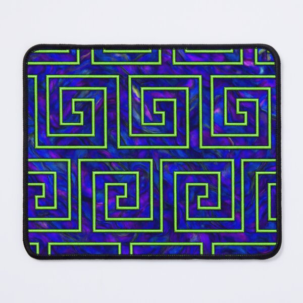 Item preview, Neon blue and green Greek key spiral pattern with electric glow designed and sold by SassyArtistry.