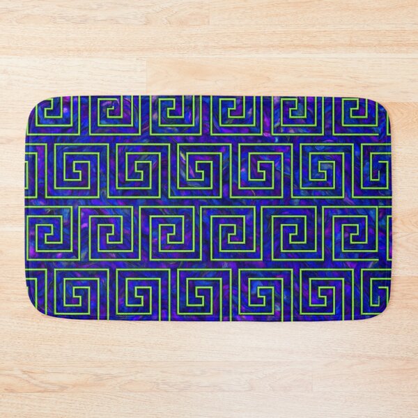 Item preview, Neon blue and green Greek key spiral pattern with electric glow designed and sold by SassyArtistry.