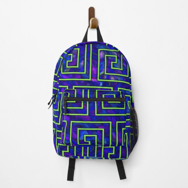 Item preview, Neon blue and green Greek key spiral pattern with electric glow designed and sold by SassyArtistry.