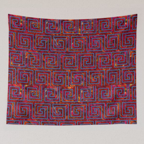 Item preview, Greek Key Neon Geometric Tiles Pattern Red Blue Purple designed and sold by SassyArtistry.