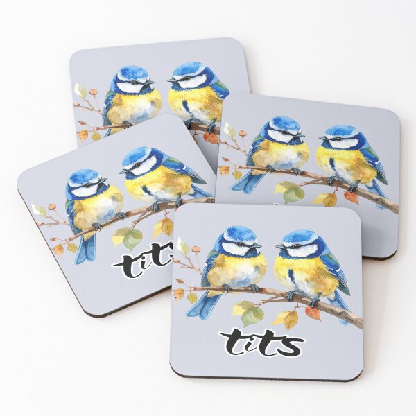 Item preview, Blue tits sitting on a branch - "tits" text, pun designed and sold by LiskoDesign.
