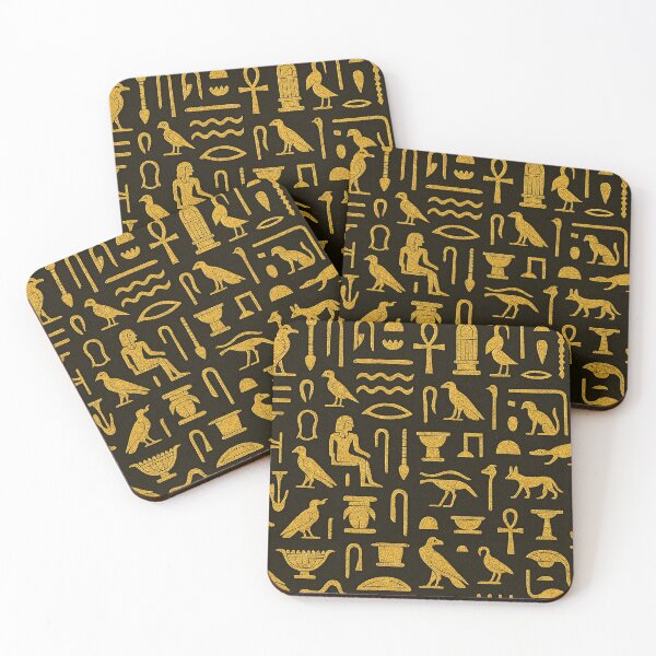 Item preview, Gold Egyptian hieroglyph pattern on black background designed and sold by SassyArtistry.
