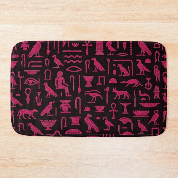 Item preview, Neon pink Egyptian hieroglyph tile pattern on black background designed and sold by SassyArtistry.