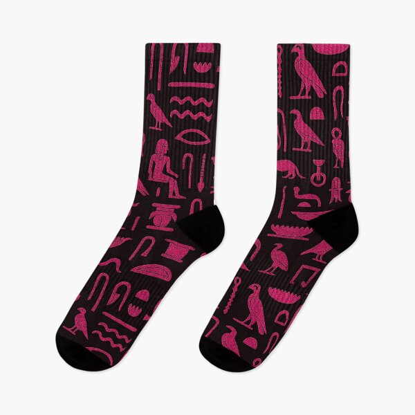 Item preview, Neon pink Egyptian hieroglyph tile pattern on black background designed and sold by SassyArtistry.