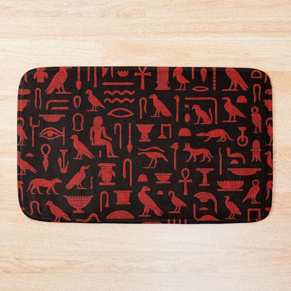 Item preview, Neon red Egyptian hieroglyph pattern on black background designed and sold by SassyArtistry.