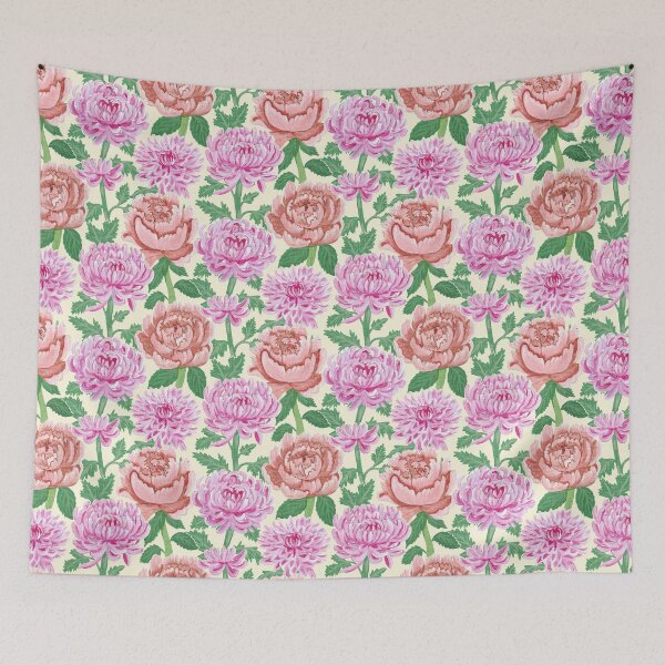 Item preview, Hand-Painted Vintage Chrysanthemums & Peonies - Linen-Textured Butter designed and sold by IlustraDeni.